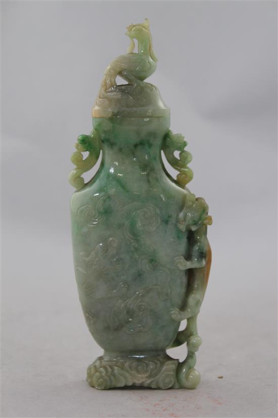 A Chinese jadeite dragon vase and cover, early 20th century, 16cm